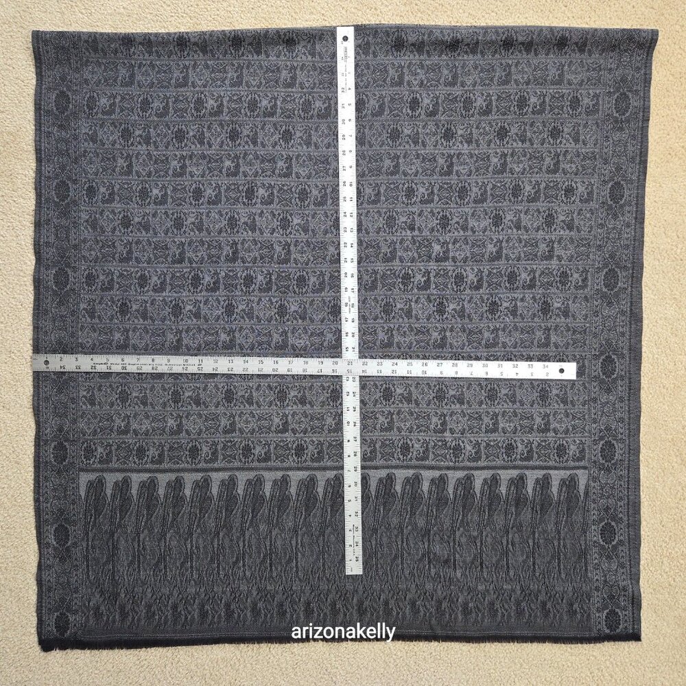 Talbots Wool Scarf Wrap Jacquard Lightweight Black & Grey - Picture 3 of 12